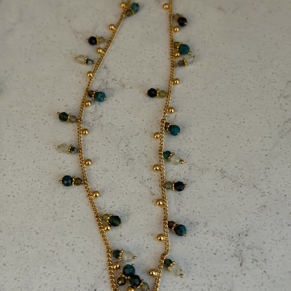 Gold Chain Necklace with Turquoise and Green Beads